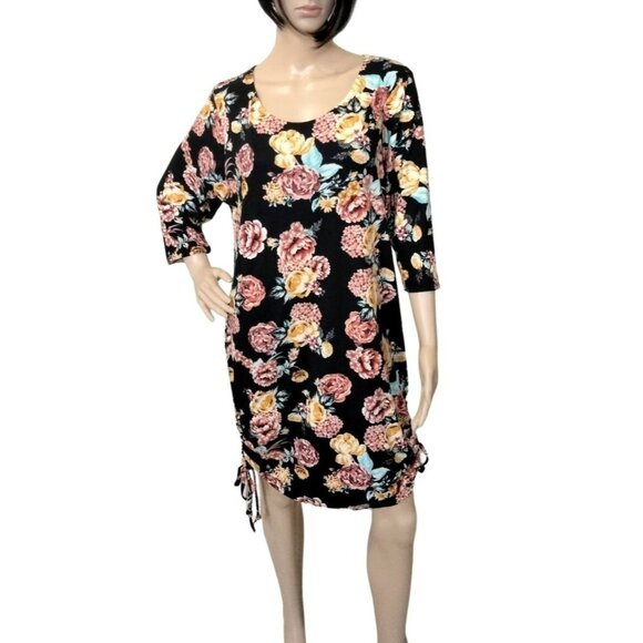 Butterflies & Rainbows Floral Black Dress Size 1X Adjustable Side Drawstrings - Picture 2 of 6